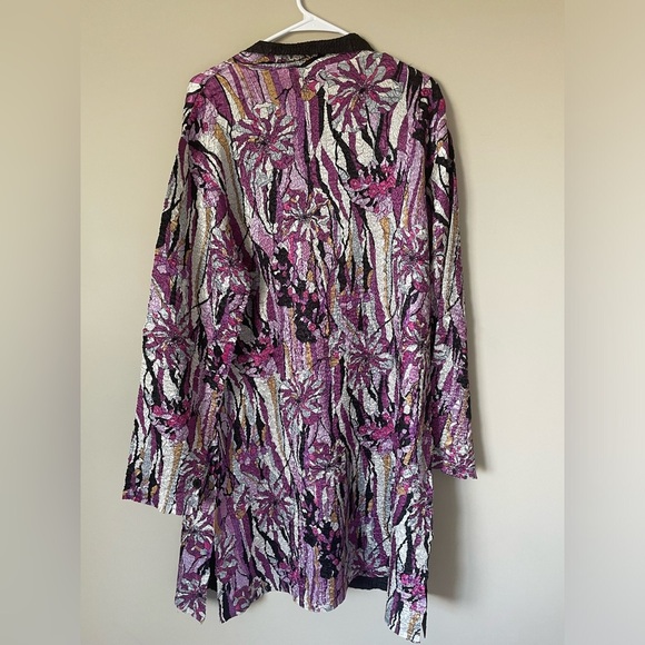 Soft crinkle like stretchy Textured material funky Floral long cardigan size XL - Picture 5 of 10